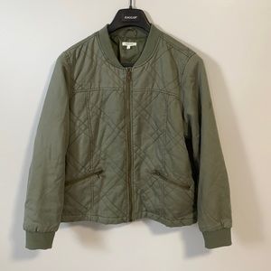 Army green zip up bomber jacket
